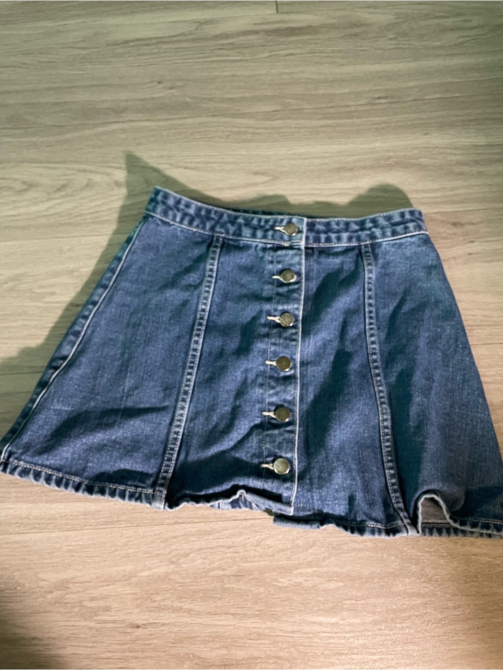 Classic Dark Blue Denim Button-Front Skirt